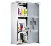 Armoire à pharmacie HOMCOM murale à 3 niveaux en acier inoxydable avec porte verrouillable en verre avec 2 clés étagères argent