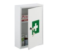 Relaxdays Armoire à Pharmacie, verrouillable, 2 Niveaux, Acier, HxLxP: 32x21,5x9,5 cm, Ranger médicaments, Blanc - Vert