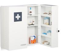 Armoire à pharmacie Relaxdays, verrouillable, 11 compartiments, acier, L x l x H : 53 x 53 x 21,5 cm, double porte, armoire à médicaments, blanche