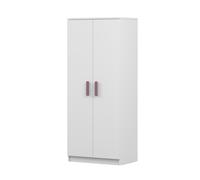 Armoire à portes battantes JONAS 06 - Armoire enfant 80 cm blanc/blanc avec poignées erika