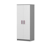 Armoire à portes battantes JONAS 06 - Armoire enfant 80 cm gris/blanc avec poignées erika