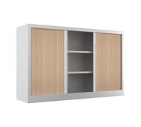 Armoire à rideaux métal Confort+ H.100 x L.160 cm - Corps Blanc - Rideaux Chêne