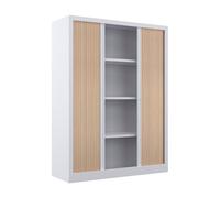 Armoire à rideaux métal Confort+ H.160 x L.120 cm - Corps Blanc - Rideaux Chêne