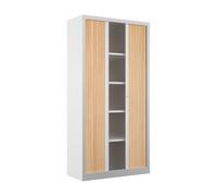 Armoire à rideaux métal Confort+ H.198 x L.100 cm - Corps Blanc - Rideaux Chêne