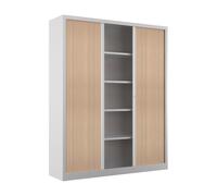 Armoire à rideaux métal Confort+ H.198 x L.160 cm - Corps Blanc - Rideaux Chêne