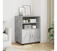 Armoire à roulettes en bois gris béton - 60 x 48 x 81 cm - Avec espace de rangement et roulettes - Armoire de bureau multifonction pour bureau à domicile - Armoire d'archivage avec étagère et