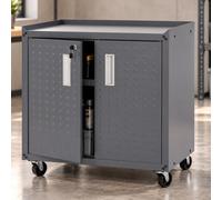 Armoire à roulettes HWC-O52, chariot d'atelier mobile, verrouillable, avec 2 compartiments de rangement, en acier, dimensions : 80x77x50 cm, couleur : gris foncé