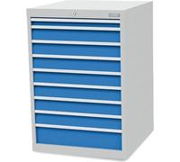 Armoire à tiroirs, 9 tiroirs VA : 1x50, 7x100x 1x150 mm, LxPxH 705x736x1019 mm, RAL 7035/5012 gris clair/bleu clair