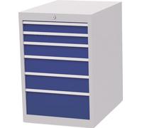 Armoire à tiroirs H819xL555xP736mm gris clair/bleu 6 tiroirs.