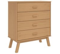 Armoire à tiroirs Olden en pin massif marron avec 4 tiroirs, espace de rangement et étagère, commode buffet pour chambre à coucher, salon, couloir, peu encombrant et stable