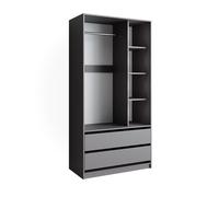 Armoire à vêtements Elmo, 100x200cm avec 2 tiroirs, Anthracite, Vicco 49516
