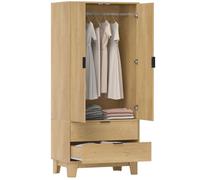Armoire à vêtements - HOMCOM - 2 portes à fermeture douce, 2 tiroirs - panneau de particules - 80x50x180cm - bois naturel