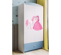 Armoire à vêtements pour enfants Babydreams Armoire à portes battantes Princesse I Bleu