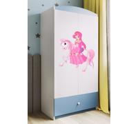 Armoire à vêtements pour enfants Babydreams Armoire à portes battantes Princesse II Bleu