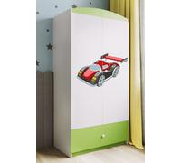 Armoire à vêtements pour enfants Babydreams Armoire à portes battantes Voiture de course Vert