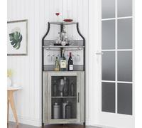 Armoire à vin - Armoire à vin en bois - 5 étagères - Plan de travail - Récipients pour verres - Porte en métal ajourée - 154 x 47 cm - Gris
