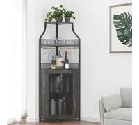 Armoire à vin - Meuble d'angle avec plan de travail - 5 étagères - Porte en métal avec grille - Structure en bois et métal - 154 x 47 cm - Gris foncé