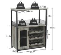 Armoire à vin rustique - Armoire de bar - 69 x 35 x 92 cm - 3 niveaux - Étagère à vin amovible - Porte-verres à vin - Porte en treillis - Gris