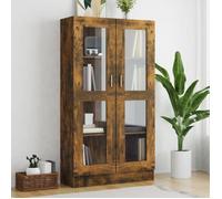 Armoire à vitrine - AKOZON - Chêne fumé - 82,5x30,5x150 cm - 4 compartiments - 2 portes vitrées