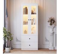 Armoire à vitrine - TKOPY - Vitrine Armoire avec LED et USB - Vitrine haute avec portes et tiroir - 16 couleurs, 60x35x165cm, Blanc