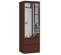 AKORD Armoire 2 Portes | Armoir Chambre | 2 Tiroirs 2 Etagères et Une Tringle et Miroir | L60 x H180 x P51 cm | Panneau Stratifié 16mm | Armoire sans Penderie Chambre Rangement