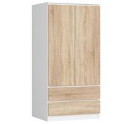 Armoire AKORD S60 Blanche 60 cm 2 portes 2 tiroirs façade Chêne Sonoma 1 étagère 60x51x180 cm