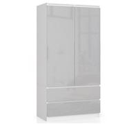 Armoire AKORD S60 Blanche 90 cm 2 portes 2 tiroirs façade Métallique Brillant 4 étagères 90x51x180 cm