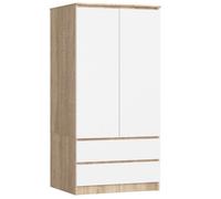 Armoire AKORD S60 Chêne Sonoma 60 cm 2 portes 2 tiroirs façade Blanche 1 étagère 60x51x180 cm