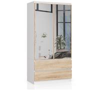 Armoire AKORD S90 avec miroir Blanche 90 cm 2 portes 2 tiroirs façade Chêne Sonoma 4 étagères 90x51x180 cm