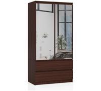 Armoire AKORD S90 avec miroir Wengé 90 cm 2 portes 2 tiroirs façade Wengé 4 étagères 90x51x180 cm