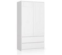 Armoire AKORD S90 Blanche 90 cm 2 portes 2 tiroirs façade Blanche Brillante 4 étagères 90x51x180 cm
