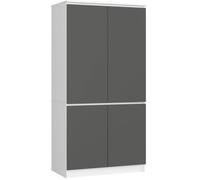 Armoire AKORD S90 Blanche 90 cm 4 portes façade Gris Graphite 4 étagères 90x51x180 cm
