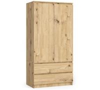 Armoire AKORD S90 Chêne Artisan 90 cm 2 portes 2 tiroirs façade Chêne Artisan 4 étagères 90x51x180 cm