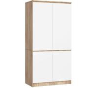 Armoire AKORD S90 Chêne Sonoma 90 cm 4 portes façade Blanche 4 étagères 90x51x180 cm