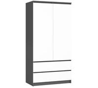 Armoire AKORD S90 Gris Graphite 90 cm 2 portes 2 tiroirs façade Blanche 4 étagères 90x51x180 cm