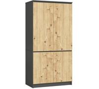 Armoire AKORD S90 Gris Graphite 90 cm 4 portes façade Chêne Artisan 4 étagères 90x51x180 cm