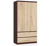 Armoire AKORD S90 Wengé 90 cm 2 portes 2 tiroirs façade Chêne Sonoma 4 étagères 90x51x180 cm