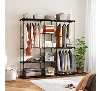 Armoire - Armoire ouverte - dimensions 182 x 43 x 185 cm - 8 tablettes en tissu - tringles - cadre métallique - noir