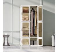 Armoire avce 10 compartiments 6 portes 1 suspension - Pliable Penderie à portes transparentes , 69x50x170cm - Blanc