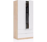 Armoire avec 2 portes 2 tiroirs Coloris chêne et blanc - Longueur 81 x hauteur 180 x Profondeur 52 cm