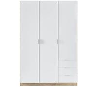 Armoire avec 3 portes et 3 tiroirs Coloris chêne et blanc - Dim : L 121 x H 180 x P 52 cm