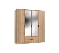 Armoire avec corniche, meuble de rangement + 2 miroirs coloris rechampis imitation chêne artisan - Longueur 180 x Hauteur 199 x Profondeur 58 cm - -