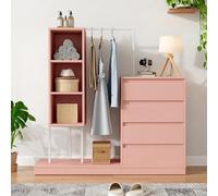 Armoire avec espace de rangement - Commode - 140 x 40 x 135 cm - Panneau de particules - Plusieurs tiroirs - Penderie - Rose
