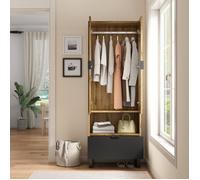 Armoire avec étagères réglables et tringle à vêtement, buffet haut avec tiroir, couleur bois