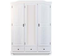 Armoire avec miroir 3 portes 3 tiroirs pin massif vernis blanc Batiste 150 cm Blanc G