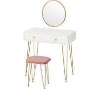 Armoire avec miroir - Armoire de chambre luxueuse - 2 tiroirs - Rouge rosé/Tons dorés élégants