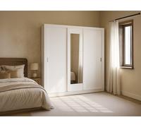 Armoire avec miroir ROXANE - 3 portes coulissantes - L. 220 cm - Blanc