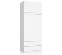 Armoire avec surmeuble AKORD S90 Blanche 90 cm 2 portes 2 tiroirs façade Blanche 6 étagères 90x51x234 cm