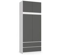 Armoire avec surmeuble AKORD S90 Blanche 90 cm 2 portes 2 tiroirs façade Gris Graphite 6 étagères 90x51x234 cm