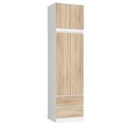 Armoire avec surmeuble AKORD STAR Blanche 60 cm 2 portes 2 tiroirs façade Chêne Sonoma 3 étagères 60x51x234 cm